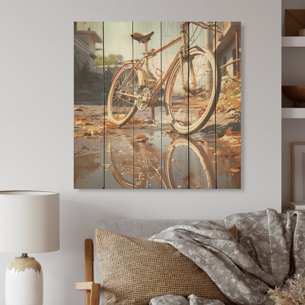 Charlton Home® Golden Wheels Bicycle Bicycle Wood Wall Art On Natural
